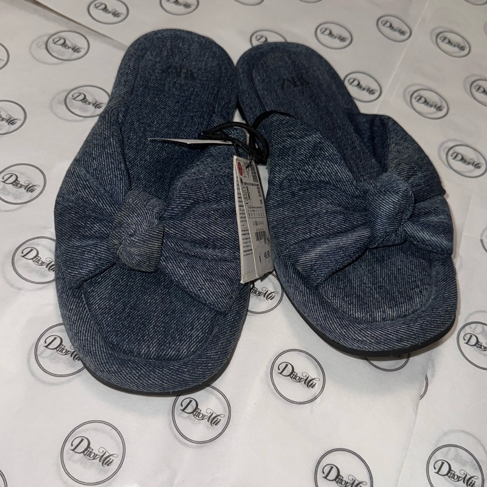 Zara Denim Slide Sandals
